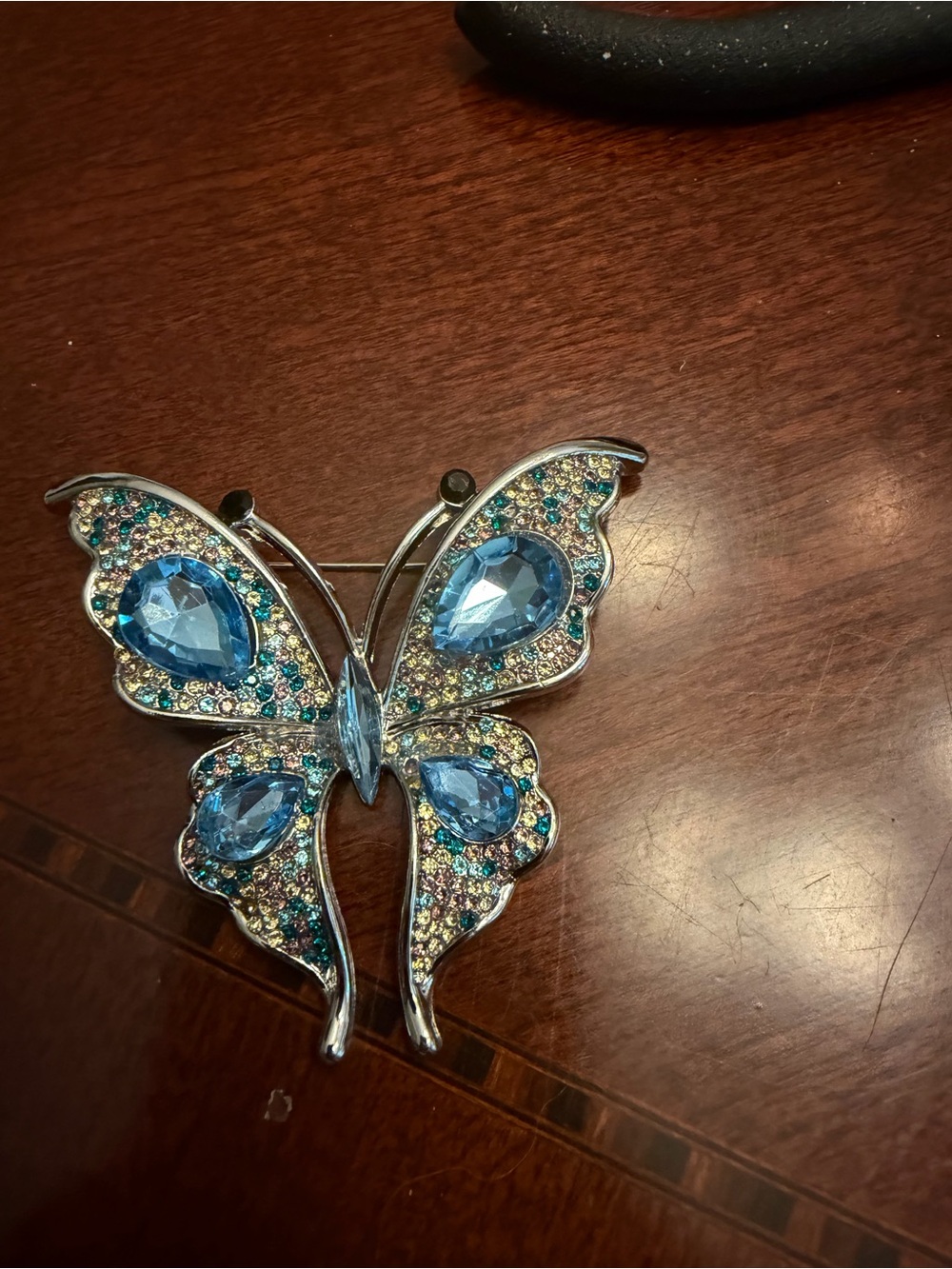 Sparkling Blue Butterfly Brooch with Crystal Accents
